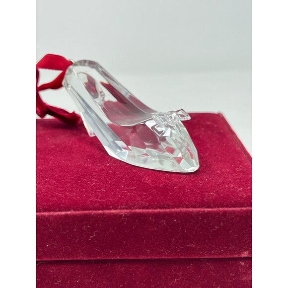 Crystal Cinderella Style Shoe Ornament Red Ribbon Hanger Velvet Red Gift Box - Picture 1 of 15